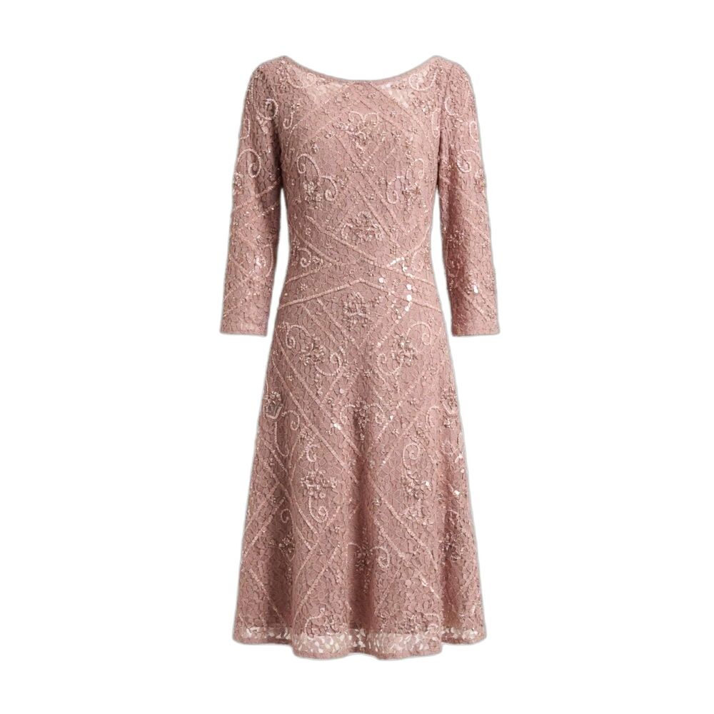 Adrianna Papell Women's Size 4 Rose Quartz Beaded Fit & Flare Midi Dress